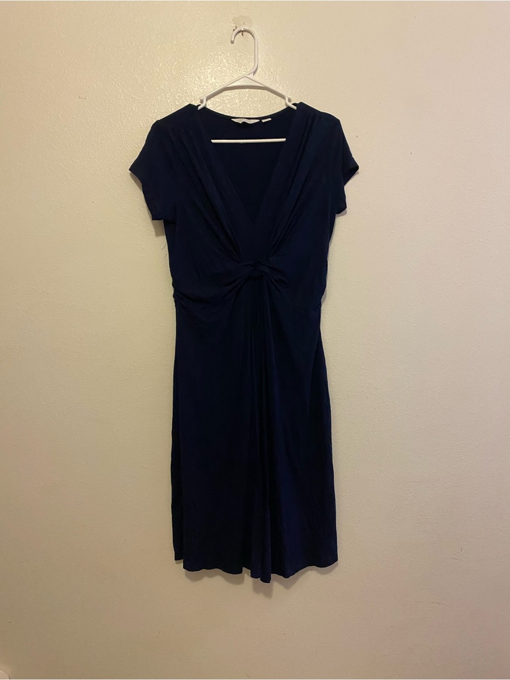 Seraphine Navy Knot-Detail V-Neck Midi Dress